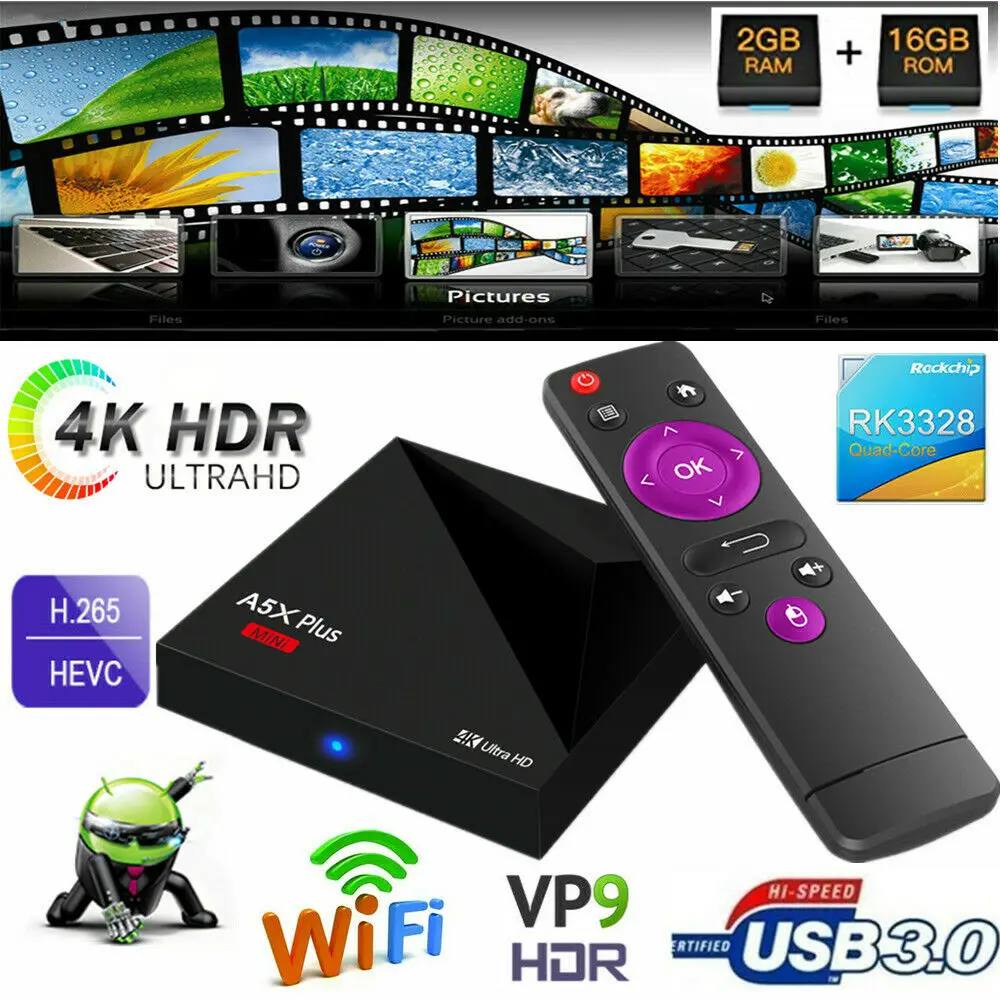 

A5X Plus Mini Smart TV BOX Quad Core Android 9.0 2GB 16GB RK3328 Rockchip 2.4G WIFI UHD 2.0 Set Top Box 4K HD Media Player