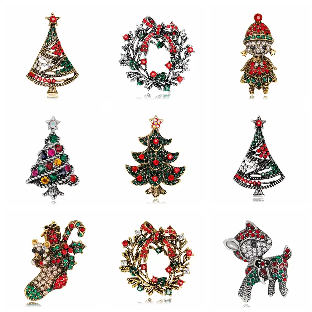 series brooches enamel rhinestones christmas tree santa claus