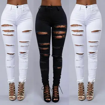 Women's High Waist Denim Pants Distressed Ripped Skinny Leg Jeans Long Trouser 
Women's High Waist Denim Pants Distressed Ripped Skinny Leg Jeans Long Trouser