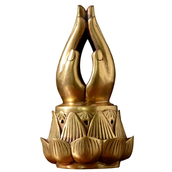 

Tower Home Incense Burner Hand Chinese Old Brass Lotus Incence Burner Holder Buddha Incenso Queimador Buddhist Supplies EF50XL