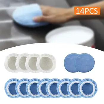14PCS 5-6" Car Polisher Pad Applicator Pad Microfiber Polishing Bonnet and Waxing Pad With Finger Pocket Cleaning Tools