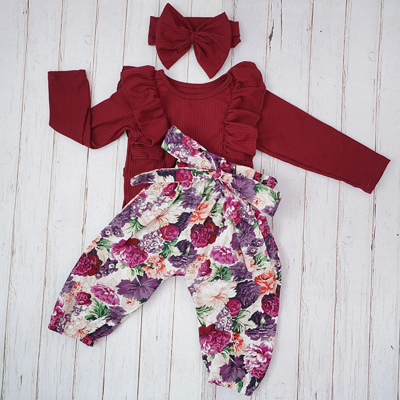 Newborn Baby Girls Clothes Set Autumn Winter Long Sleeve Body Suit Purple Floral Pants Big Bow Headband Roupa Infantil Rompers
Newborn Baby Girls Clothes Set Autumn Winter Long Sleeve Body Suit Purple Floral Pants Big Bow Headband Roupa Infantil Rompers