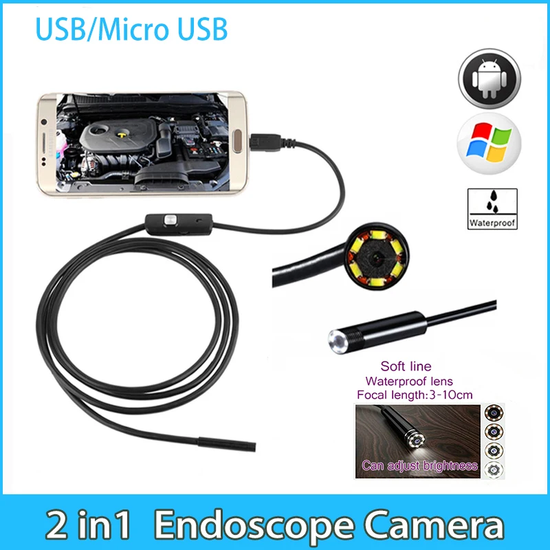 2in1 5.5mm 7mm Endoscope Camera Flexible IP67 Waterproof Inspection Borescope Camera for Android PC Notebook 6LEDs Adjustable
2in1 5.5mm 7mm Endoscope Camera Flexible IP67 Waterproof Inspection Borescope Camera for Android PC Notebook 6LEDs Adjustable