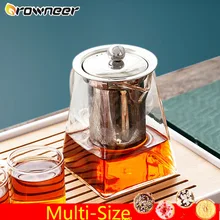 Transparent Teapot Tea-Maker INFUSER-FILTER Ergonomic-Handle Coffee-Pot Glass Square