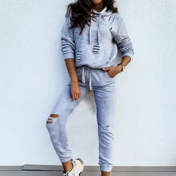 Women Set Hoodies Sweatpants 2 Pieces Fashion Broken Hole Pants Set Solid Tracksuit Women Clothing Top Pants Ladies Suit
Women Set Hoodies Sweatpants 2 Pieces Fashion Broken Hole Pants Set Solid Tracksuit Women Clothing Top Pants Ladies Suit