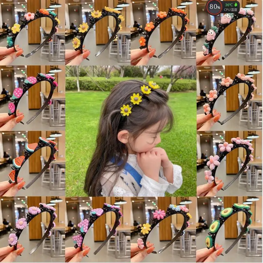 

Hair Band Children's Flower Headband Bangs Clip Braided Hair Band Hairpin Pressure Princess Cute Hair Clamp with Tooth Anti-skid