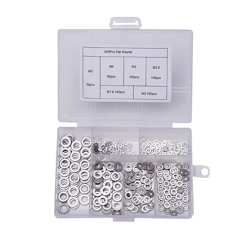 500Pcs/set M1.6 M2 M2.5 M3 M4 M5 Stainless Steel Flat Washer Plain Washer Gaskets
500Pcs/set M1.6 M2 M2.5 M3 M4 M5 Stainless Steel Flat Washer Plain Washer Gaskets