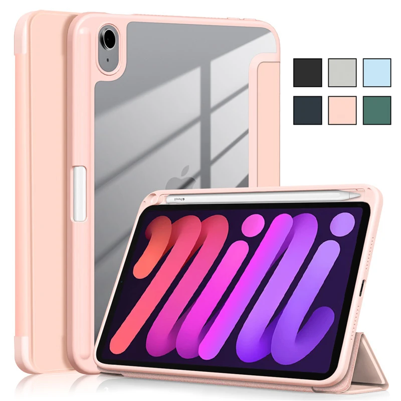 Для iPad Mini 2021 чехол 8 3 дюйма тройного сложения кожаный Прозрачный Жесткий задний