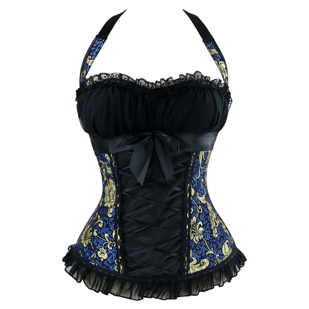 Fashion Victorian Vintage Blue Halter Jacquard Boned Lace Up Waist Cincher Overbust Corset for Women bustier
Fashion Victorian Vintage Blue Halter Jacquard Boned Lace Up Waist Cincher Overbust Corset for Women bustier