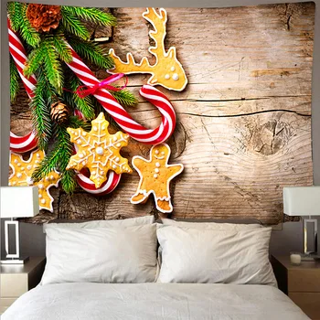 

Christmas Tapestry Gingerbread Man Printing Home Wall Decoration Golden Elk Wall Hanging Snowman for Dorm Room Xmas Beach Throw