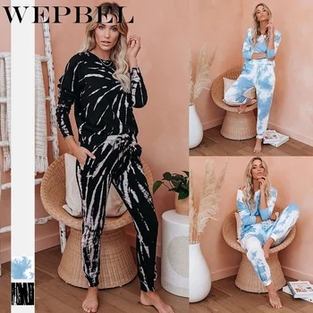 WEPBEL Womens Tracksuit Tie Dye Printed Pajamas Set Long Sleeve Tops Long Pants Nightwear Sleepwear Women Two Piece Set
WEPBEL Womens Tracksuit Tie Dye Printed Pajamas Set Long Sleeve Tops Long Pants Nightwear Sleepwear Women Two Piece Set