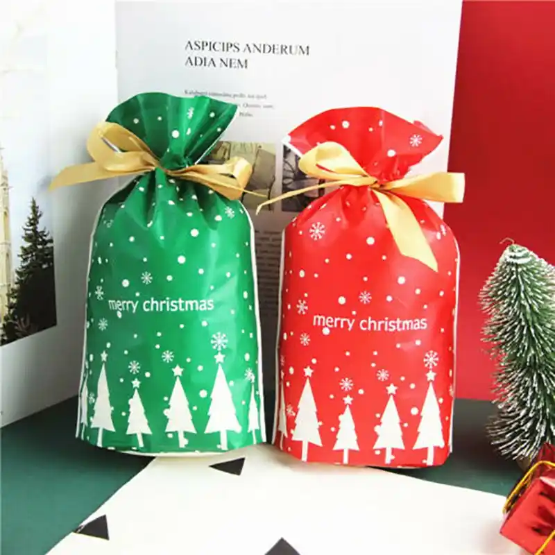 green christmas tree party gift drawstring packing stocking bags