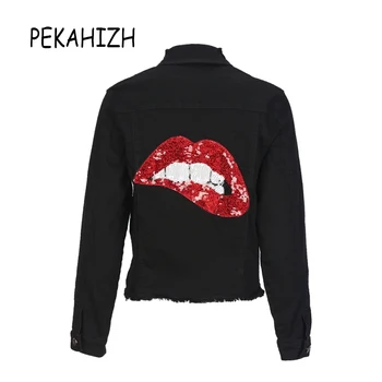 Autumn tassel Ripped bomber jacket Fashion red sequined short denim jacket coat women Streetwear Long Sleeve Black outwear 2019 
Autumn tassel Ripped bomber jacket Fashion red sequined short denim jacket coat women Streetwear Long Sleeve Black outwear 2019