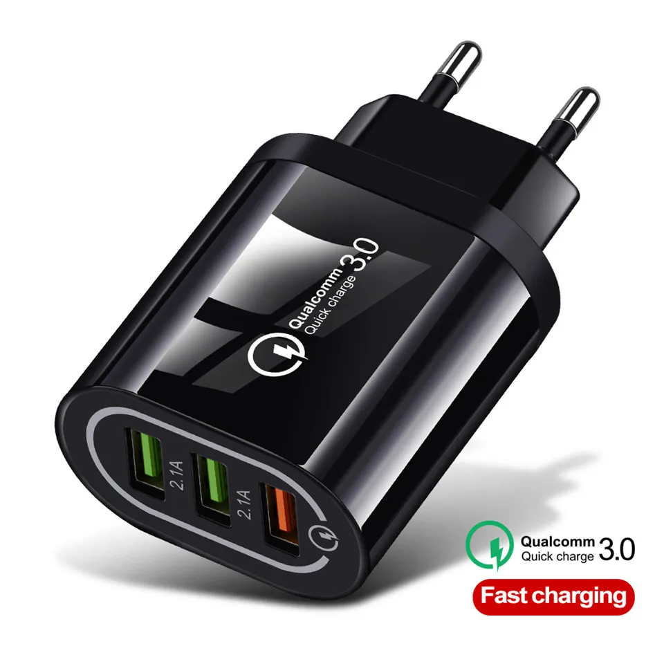 

3 USB Quick Charge 3.0 5V 3A EU/US for Iphone 7 8 EU US Plug Mobile Phone Fast Charger Charging for Samsug S8 S9 Xiaomi Note 7