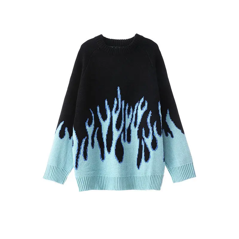 loose knitted flame men and women hip hop streetwear o-neck pullover sweater
loose knitted flame men and women hip hop streetwear o-neck pullover sweater