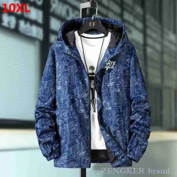 

summer Autumn new hooded windbreaker Thin section men oversized 8XL 9XL casual youth man long coat 10XL bomber jacket men