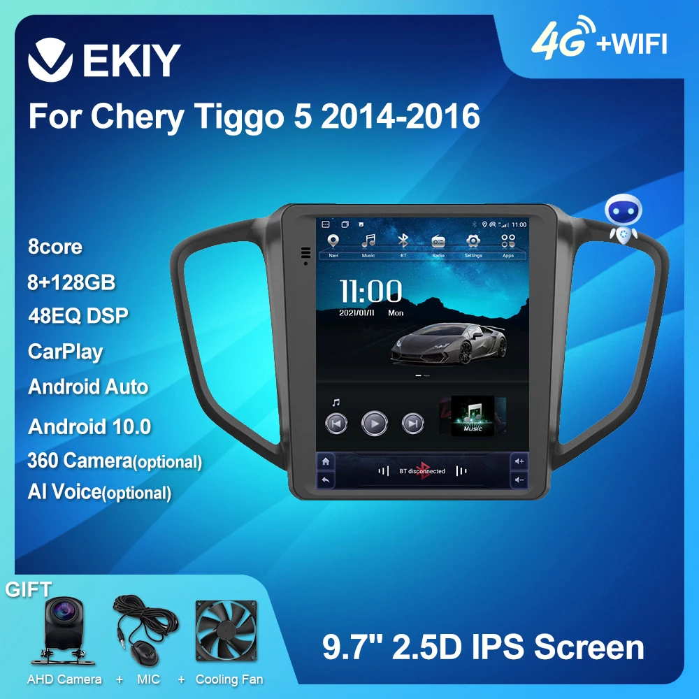 EKIY Android 10 Tesla Style автомобильное радио для Chery Tiggo 5 2014-2016 навигация GPS стерео