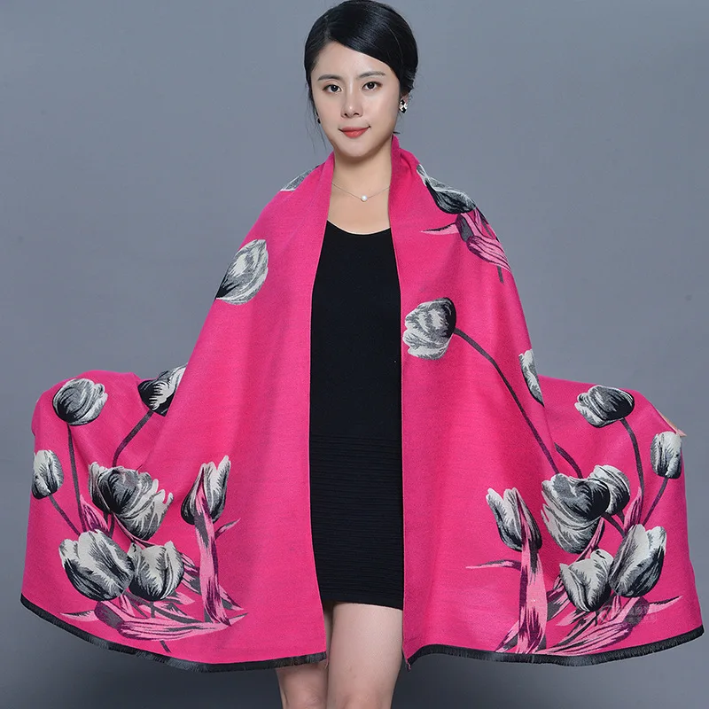 

Cashmere-like Scarf Winter Women Pashmina Shawls Warm Blanket Wraps Female Luxury Brand Thick Print Scarves 2020 Poncho Cape New