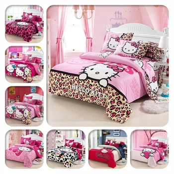 

Home Textile Hello Kitty Bedding Set Cotton Bed Linen 3/4pcs Include Duvet Cover Bed Sheet Pillowcase Twin Full Queen Bedclothes