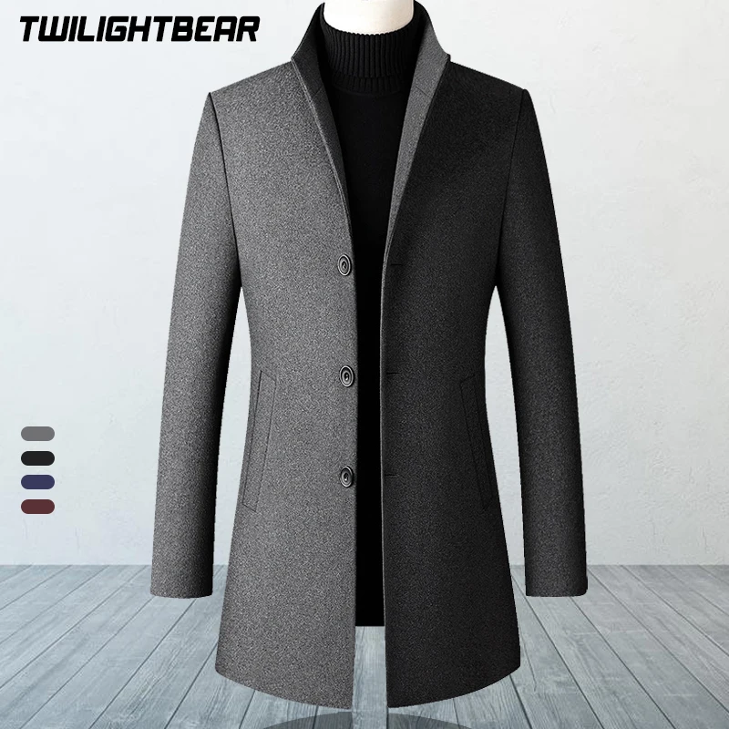

Winter Jacket Men Wool Pea Coat Oversized Overcoat Solid Business Casual Coat Men's Clothing Woollen Coats 4XL A3F2011