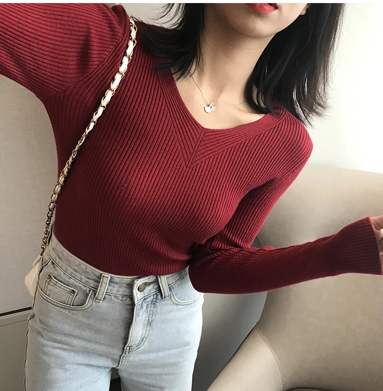 High Quality Spring Autumn V Neck Knitted Pullovers Women Slim Basic Sweater Elastic Solid Color Jumpers Female Women Sweater
High Quality Spring Autumn V Neck Knitted Pullovers Women Slim Basic Sweater Elastic Solid Color Jumpers Female Women Sweater