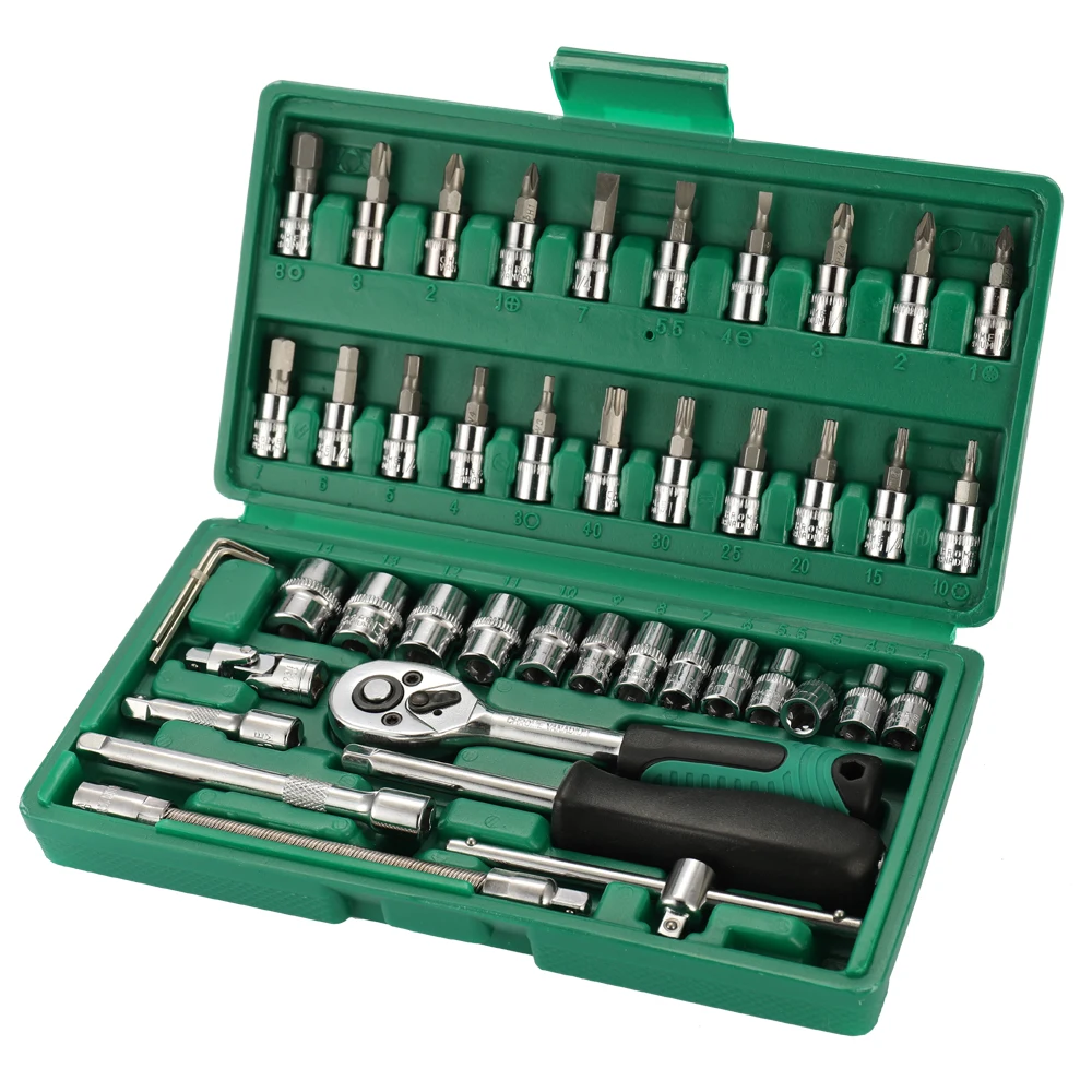 46pcs Multifunctional Professional Steel Socket Wrench Tool Set Car Repair Toolbox Automobile and Motorcycle Tools
46pcs Multifunctional Professional Steel Socket Wrench Tool Set Car Repair Toolbox Automobile and Motorcycle Tools