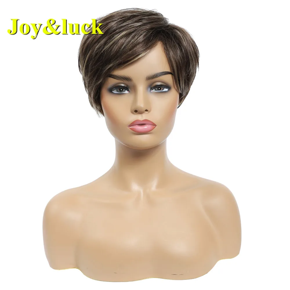 

Joy&luck Short Bob Wig Straight Synthetic Wigs Brown Mix Blonde Piano Color Hair Wigs for Women Full Wigs With Bangs Hair Style