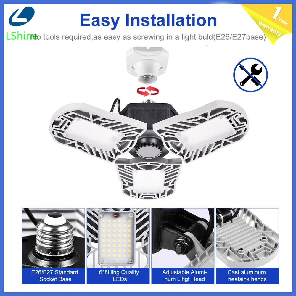 4Pcs LED Garage Lights Fixture E27 60W Daylight for Workshop Warehouse Ceiling Light AC 85-265V IP65 6000LM Angle 180-360D
4Pcs LED Garage Lights Fixture E27 60W Daylight for Workshop Warehouse Ceiling Light AC 85-265V IP65 6000LM Angle 180-360D