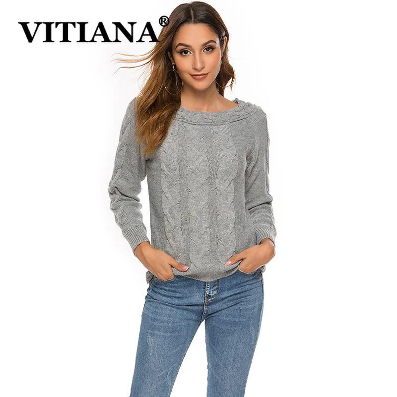 VITIANA Women Knitted Sweaters Autumn Winter 2019 Female Off Shoulder Long Sleeve Gray Solid Casual Knit Sweater Fashion Tops
VITIANA Women Knitted Sweaters Autumn Winter 2019 Female Off Shoulder Long Sleeve Gray Solid Casual Knit Sweater Fashion Tops