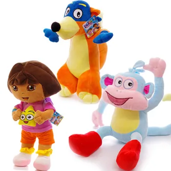 도라 익스플로러 원숭이 부츠, 스와이퍼 봉제 장난감, 부드러운 인형 배낭, 어린이 생일 선물, 지도와 함께 25-28cm