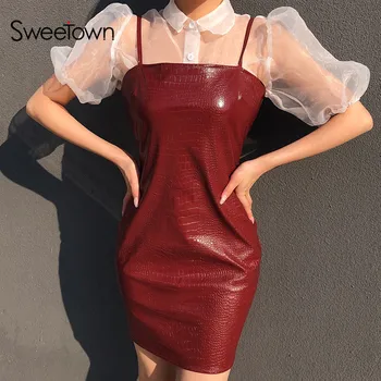 Sweetown Crocodile Skin PU Leather Sexy Backless Bodycon Dresses Women Party Night Club Sleeveless Spaghetti Strap Mini Dress
Sweetown Crocodile Skin PU Leather Sexy Backless Bodycon Dresses Women Party Night Club Sleeveless Spaghetti Strap Mini Dress