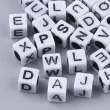 

500g Opaque Acrylic Beads Cube with Random Initial Letter White 6x6x6mm Hole: 3.5mm about 3840PCS /500g
