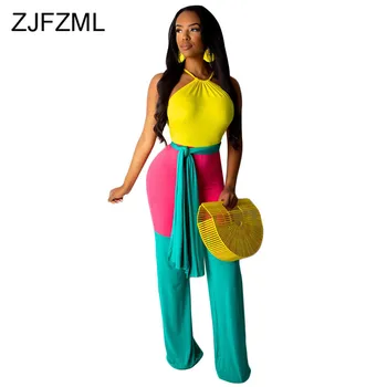 Contrast Color Sexy Sleeveless Romper Women Backless Loose Wide Leg Jumpsuit 2020 Summer Halter One Piece Plus Size Bodysuits
Contrast Color Sexy Sleeveless Romper Women Backless Loose Wide Leg Jumpsuit 2020 Summer Halter One Piece Plus Size Bodysuits