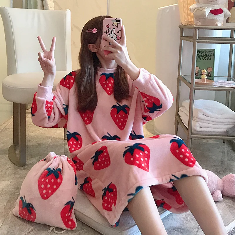 Женское осенне-зимнее плотное интимное белье, фланелевая длинная ночная рубашка из кораллового флиса, милая домашняя одежда 
Женское осенне-зимнее плотное интимное белье, фланелевая длинная ночная рубашка из кораллового флиса, милая домашняя одежда