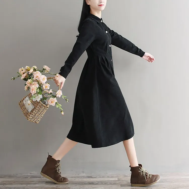Women Autumn Winter Female Black Dress Vintage Turn Down Collar Corduroy Dress Solid 2Xl Long Sleeve A-Line Dress Vestidos
Women Autumn Winter Female Black Dress Vintage Turn Down Collar Corduroy Dress Solid 2Xl Long Sleeve A-Line Dress Vestidos