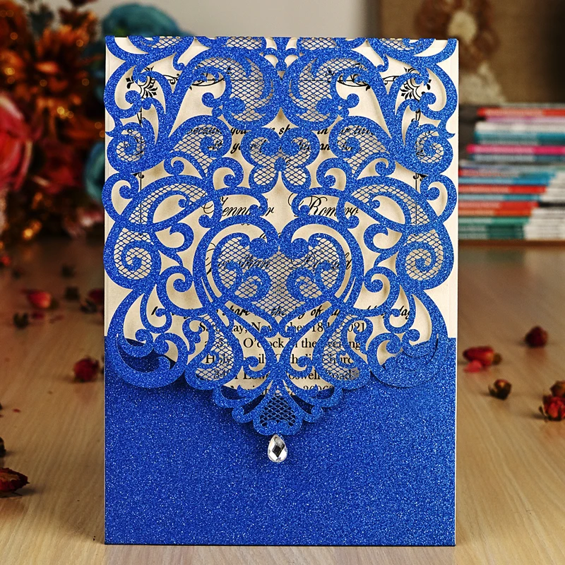 Wishmade Glitter Royal Blue Laser Cut Wedding Invitations With Rhinestone Lace Design 50pcsCards for Party Supplies Customizable
Wishmade Glitter Royal Blue Laser Cut Wedding Invitations With Rhinestone Lace Design 50pcsCards for Party Supplies Customizable
