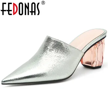 

FEDONAS Fashion Women Pointed Toe Pumps Synthetic Leather New High Heels Classic Rome Mules Elegant Prom Dancing Shoes Woman