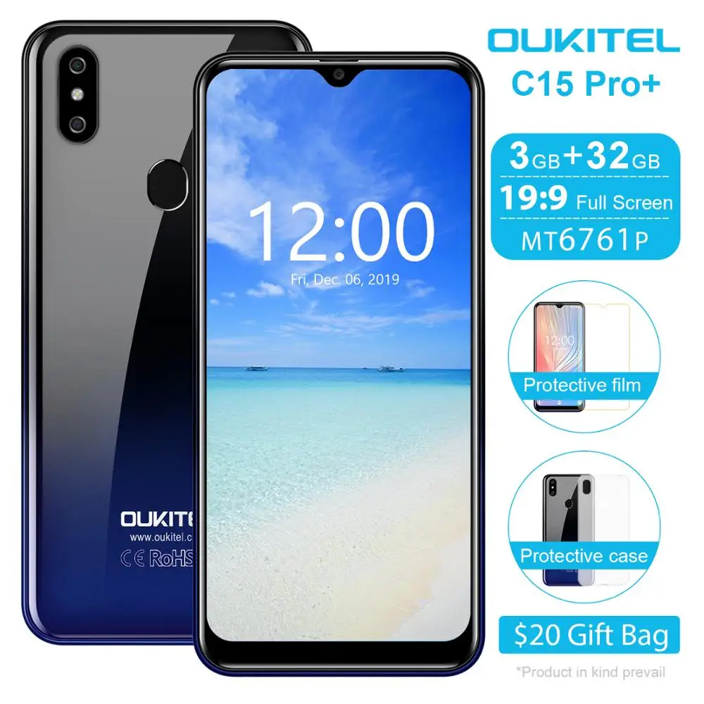 

OUKITEL C15 Pro+ Smartphone 3GB RAM 32GB ROM 6.088 inch Mobile Phone 3200mAh Fingerprint Face ID 4G LTE Android 9.0 Cellphone