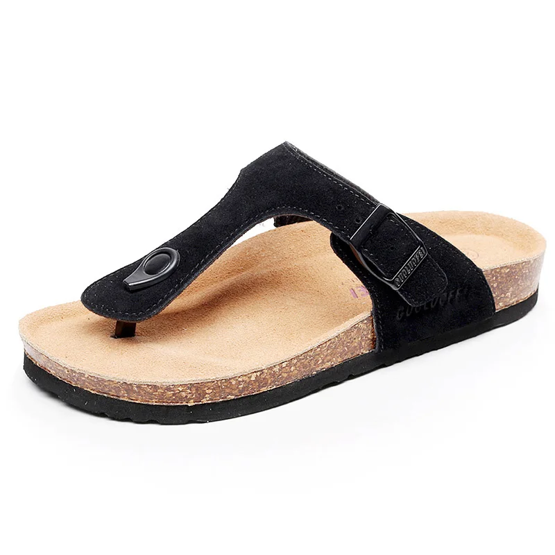 

Summer Flip-Flops Cow Suede Outdoor Soft Cork Bottom Slippers Women Holiday Beach Sliders Couples Flat Non-slip Slides S6207