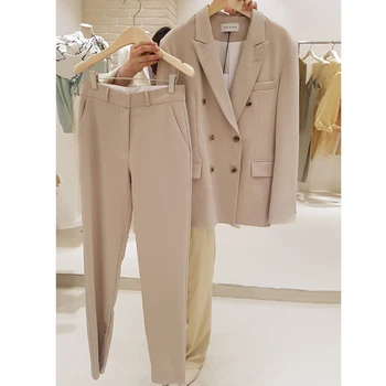 

Fashion suit female 2019 spring new long paragraph suit jacket harem pants two sets of temperament loose casual women's clothes