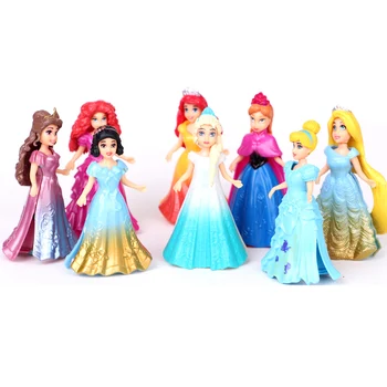 

Disney Toys 8pcs/Lot 10cm Princess Cinderella Frozen Elsa Anna Pvc Action Figure Set Doll Dress Can Change Classic Toys For Kid
