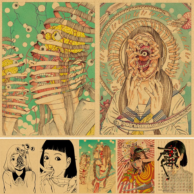 Японская ужасная комиксная серия Shintaro Kago Постер из крафт-бумаги в стиле ретро