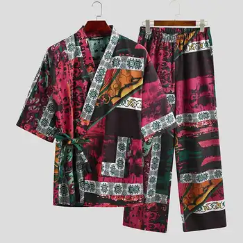 INCERUN Men Pajamas Sets Men Half Sleeve V Neck Printed Lace Up Tops Cotton Pants Sleepwear Leisure Nightwear Kimono Yukata Sets
INCERUN Men Pajamas Sets Men Half Sleeve V Neck Printed Lace Up Tops Cotton Pants Sleepwear Leisure Nightwear Kimono Yukata Sets