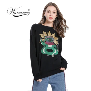 New Novelty Animal Patchwork Embroidery Long Sleeve Black Sweater Women Knitted O-neck Long Sleeve Knit Pullover Jumper C-212
New Novelty Animal Patchwork Embroidery Long Sleeve Black Sweater Women Knitted O-neck Long Sleeve Knit Pullover Jumper C-212