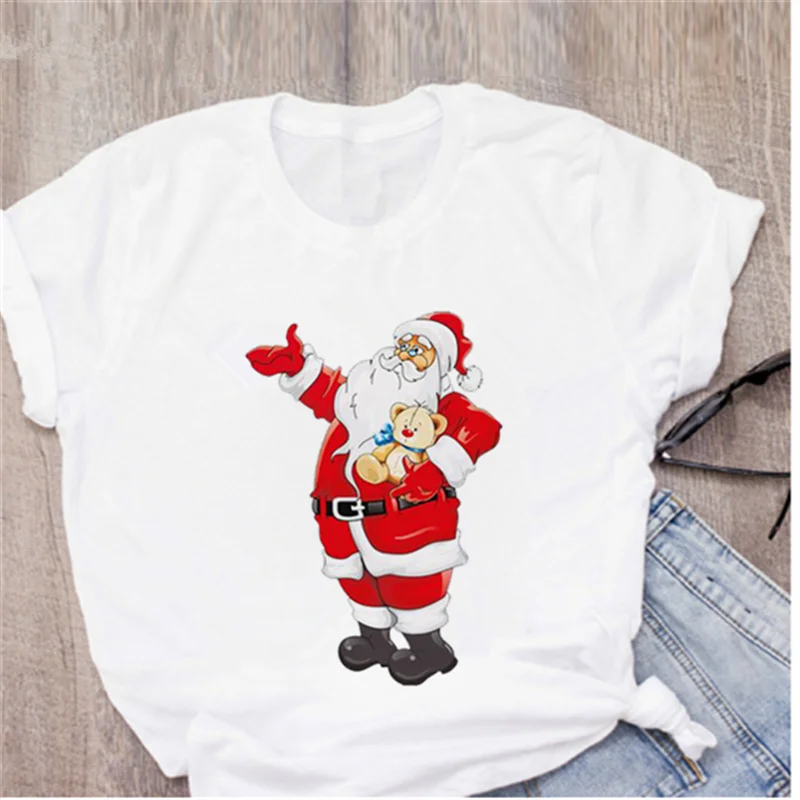 AOWOF new Dabbing Santa Claus T-shirt Ladies Fashion Christmas New Year short-sleeved | Женская одежда