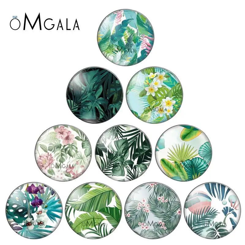 OMGALA тропический зеленый лист растения круглый стеклянный кабошон и