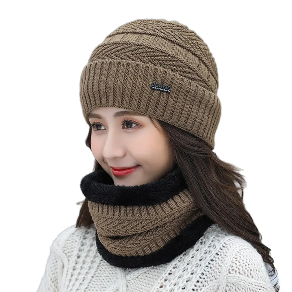 

3Pcs Scarf and Hat Winter Women Knitted Pompom Beanie Hat Thick Warm Cap Scarf Set Winter Women Accessories warm wool yarn new