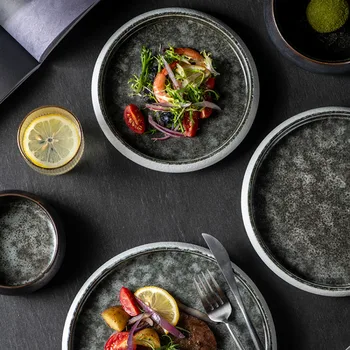 Original Ice Cracked Glaze Ceramic Grey Plate Japanese Round Dish Factory Wholesale Export Personalized ceramic tableware ZM811