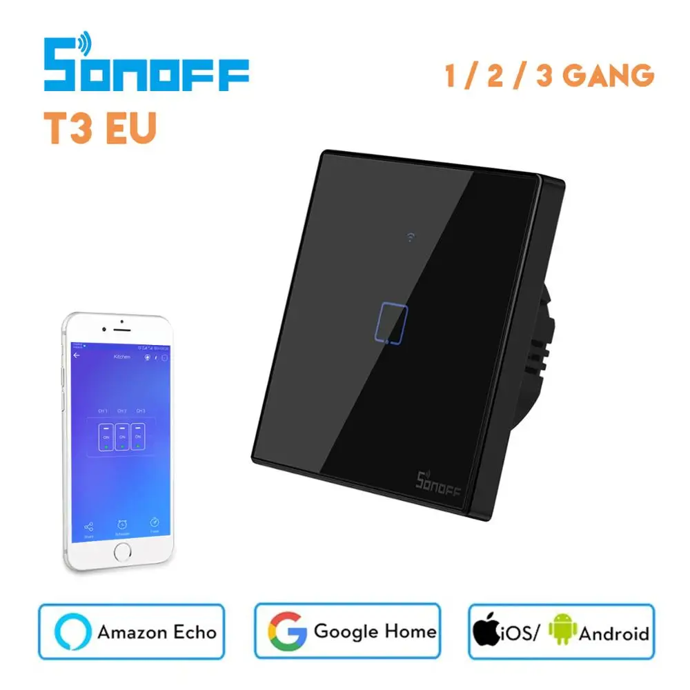 Sonoff T3 EU Smart Wifi Switch, Touch /433 RF/ Ewelink APP Remote Control, Work with Alexa Google Home Smart Home Black
Sonoff T3 EU Smart Wifi Switch, Touch /433 RF/ Ewelink APP Remote Control, Work with Alexa Google Home Smart Home Black