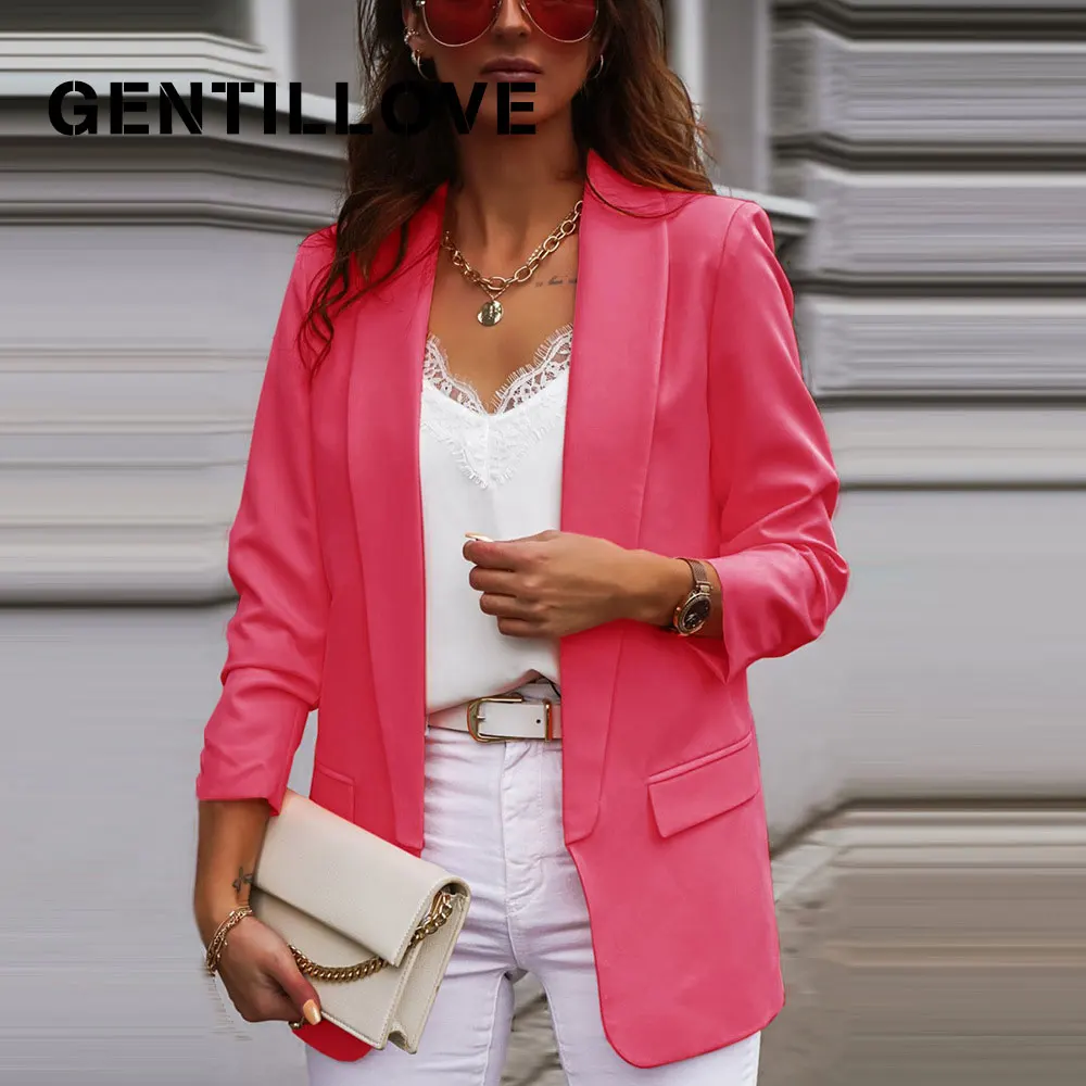 

Gentillove Elegant Long Sleeve Turn-down Collar Blazer Office Lady Formal Slim Coats 2020 Women's Demi-season Jacket Overcoats